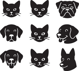 Fototapeta premium Set Of Simple Dog And Cat Face Illustrations