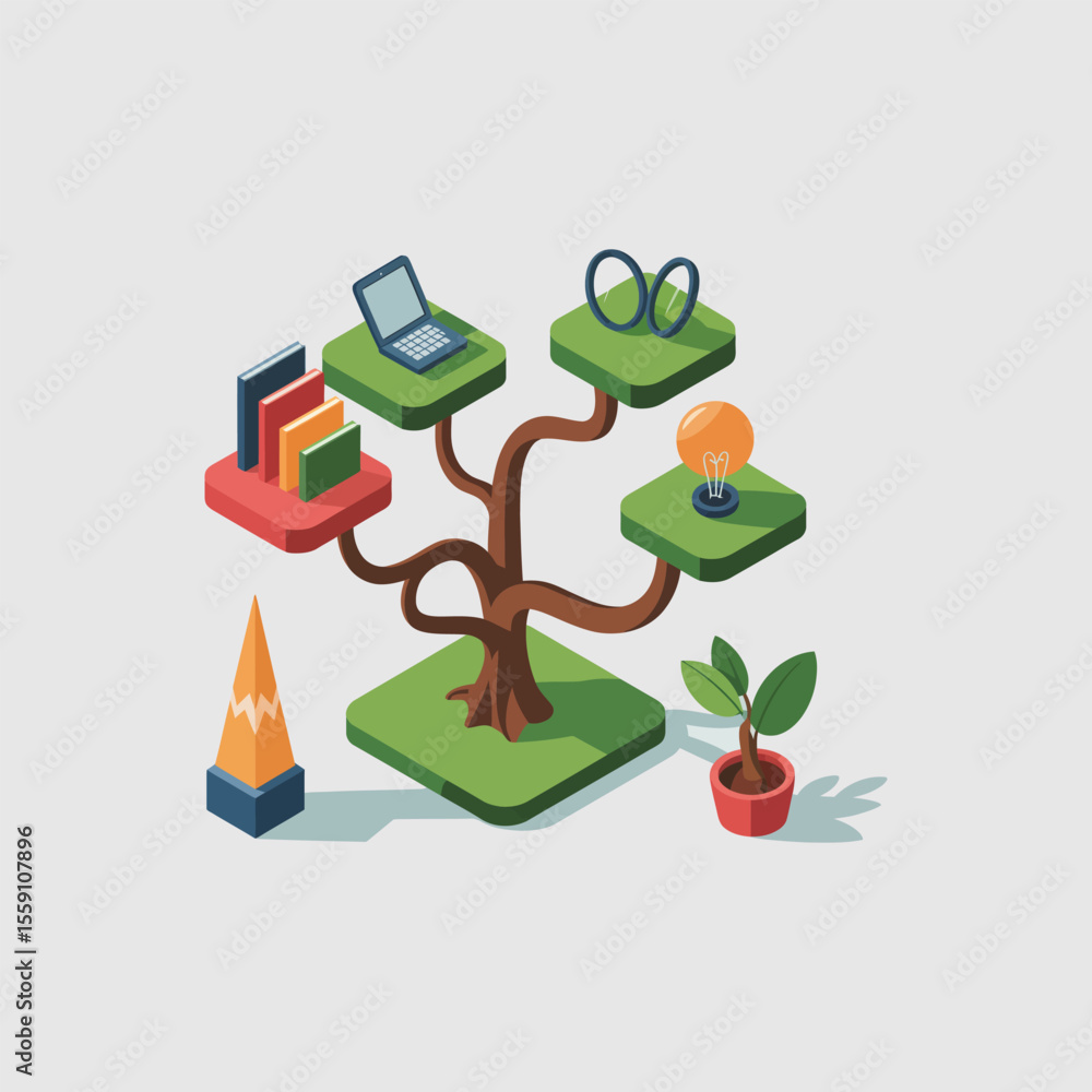 Poster decision tree icon vector for ai powered decision, technology and ai concept design