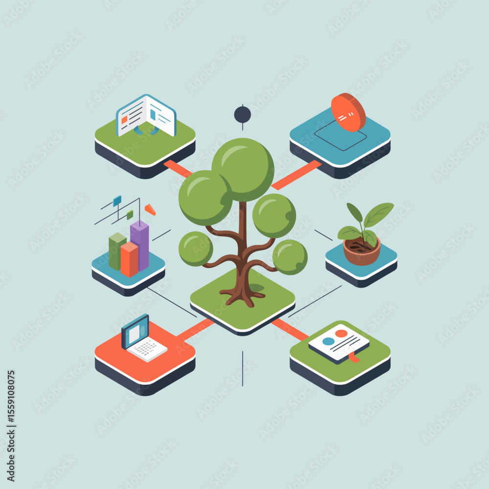 Poster decision tree icon vector for ai powered decision, technology and ai concept design