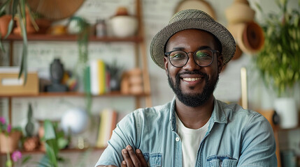 Smiling Entrepreneur in Creative Workshop

