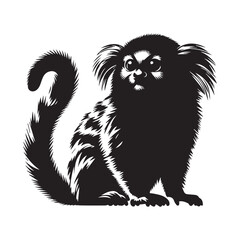 Obraz premium Stylized black silhouette of a small monkey with a bushy tail and large eyes