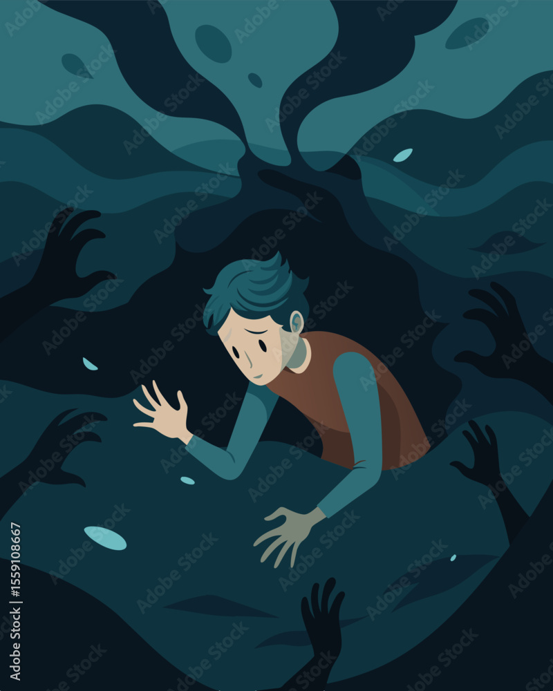 Poster it was as if he were drowning in a sea of bleak gloomy thoughts unable to find a way to the surface.