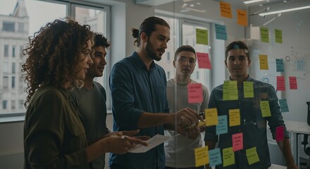 Team Working on Sticky Notes in Office