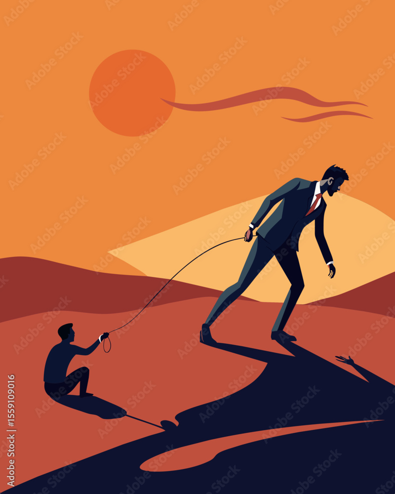Poster as the sun sets on the desert a mans shadow is pulled and dragged by an unseen force as if controlle