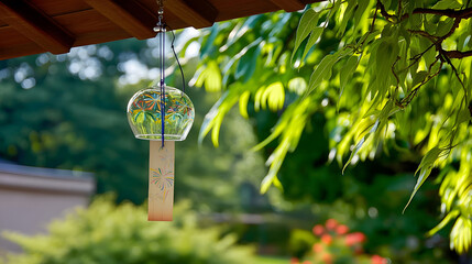 Gentle Breeze rings through a Crystal Wind Chime, adding a soothing, relaxing ambiance to a peaceful day in the garden.