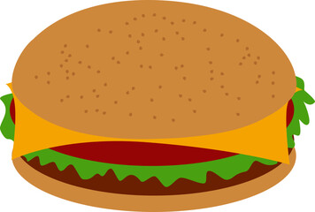 Hamburger with meat, cheese, tomato, lettuce and sesame bun