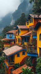 Hillside buildings shine in vibrant stylized colour palette harmony