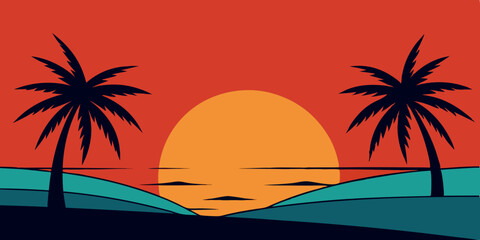 Hand Drawn Tropical Sunset Background
