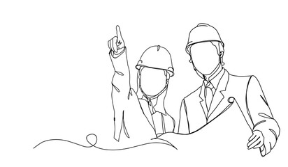 Line Art Drawing of a Construction Architect Working at a Site	