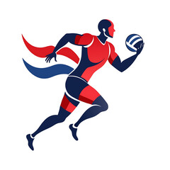 Dynamic Volleyball Player Silhouette: Running, Serving, and Spiking Action.