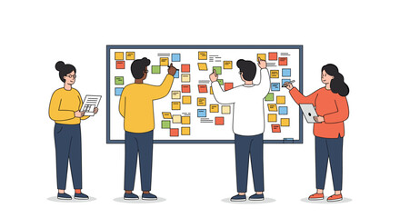 Fototapeta premium Collaborative Team Brainstorming Session with Colorful Sticky Notes