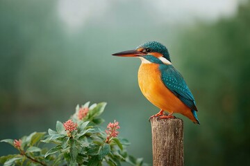 Fototapeta premium Beautiful Kingfisher Perched on a Post