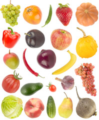 Beautiful fresh vegetables fruits berries isolated on white