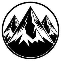 Mountain Icon Vector Set – Rocky Peaks and Ranges in Black and White

