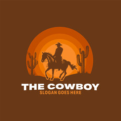 The Cowboy Riding Horse Vector Illustration