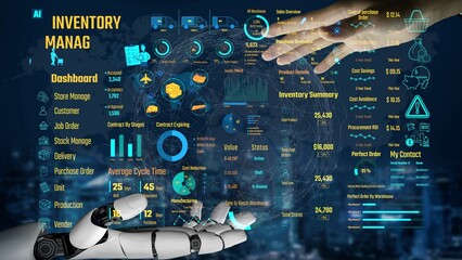 AI manages inventory dashboards through virtual assistant analytics, smart tracking systems, and...