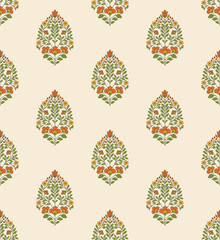 Mughal flower motif seamless pattern. Traditional flower pattern illustration. Flower pattern for fashion, fabric, textile, and wallpaper.