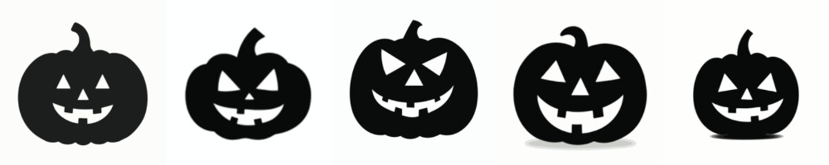 Halloween Pumpkin Faces Silhouette Set – Cute and Spooky Jack-o'-Lantern Vector Icons