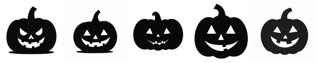 Halloween Pumpkin Silhouette Vector Set – Spooky and Cute Jack-o'-Lantern Faces Collection