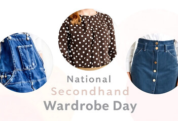 Celebrating national secondhand wardrobe day with stylish denim and polka dot fashion.