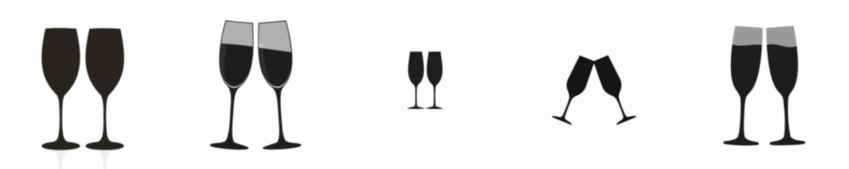 Elegant Champagne Glass Vector Set – Minimal Toast Icon Collection for Celebration and Party