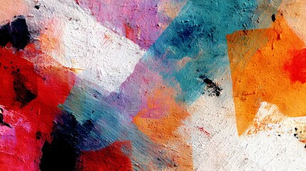 Modern abstract art: An artistic wall background with vibrant colors, textured brush strokes, and a dynamic composition for creative expression. 