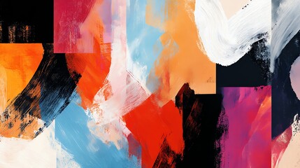 Modern abstract art: An artistic wall background with vibrant colors, textured brush strokes, and a dynamic composition for creative expression.