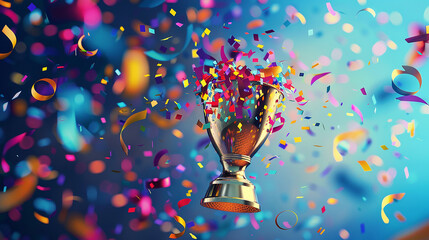 Title: Golden Trophy with a Vibrant Explosion of Colorful Confetti

