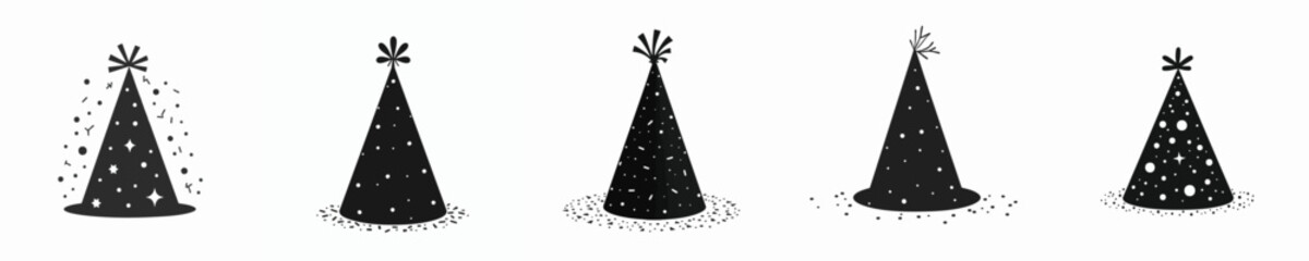 Birthday Party Hat Vector Set – Flat Monochrome Celebration Icons
