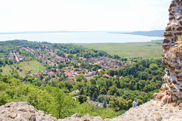 Hungarian Nature Landscape Aerial View with Balaton and Balaton-Felvidek from Szigliget Fortress, Hungary