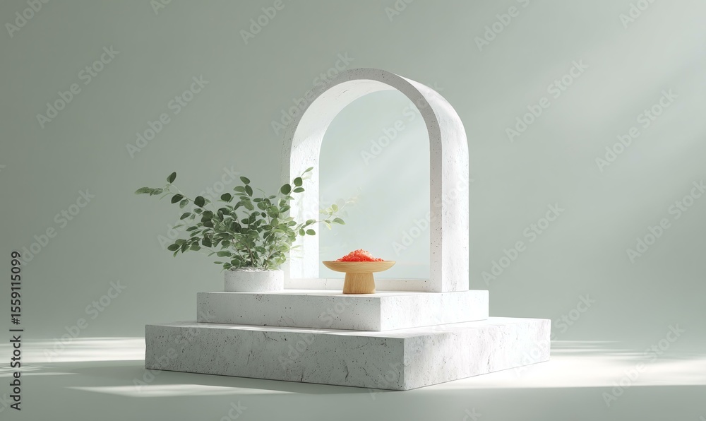 Poster minimalist product display with archway