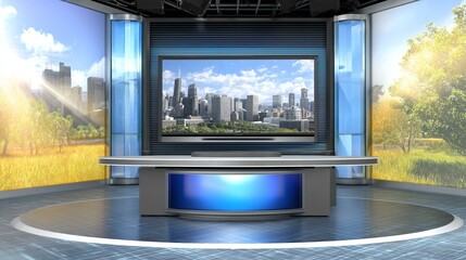 Fototapeta premium Modern Virtual Studio Setting for News Broadcasting