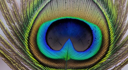 Obraz premium A macro shot of a peacock feather, showcasing its vibrant colors and intricate patterns.