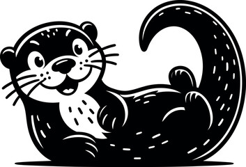 Black Otter Silhouette Drawing for T Shirts Wall Prints and Animal Art Projects
