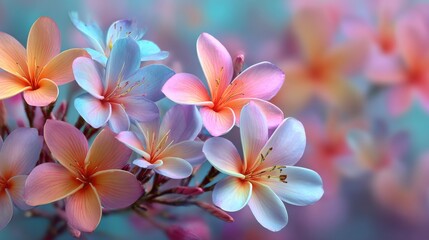 Beautiful blossoms feature a mix of soft pastel colors, creating a peaceful atmosphere in a vibrant garden. The flowers exhibit delicate petals and intricate details, attracting attention.