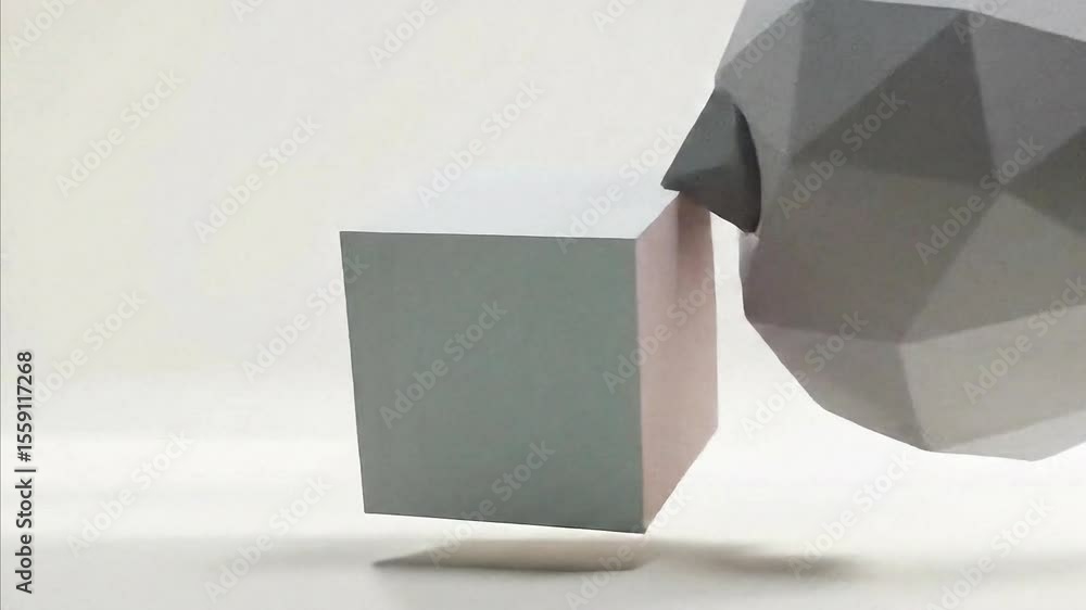 Poster abstract geometric animation of cube and sphere in white background minimalist design render art vid