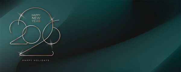 2026 Happy New Year banner modern typography gold luxury style on deep green gradient color background for greeting card vector 10 eps
