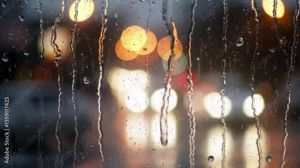 Poster rainy window view with bokeh lights at night a calming and atmospheric background video loop footage
