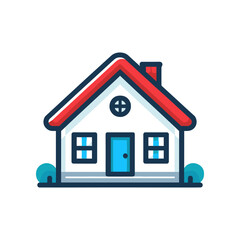 Colorful illustration of a house with a red roof and blue door, set against a simple background