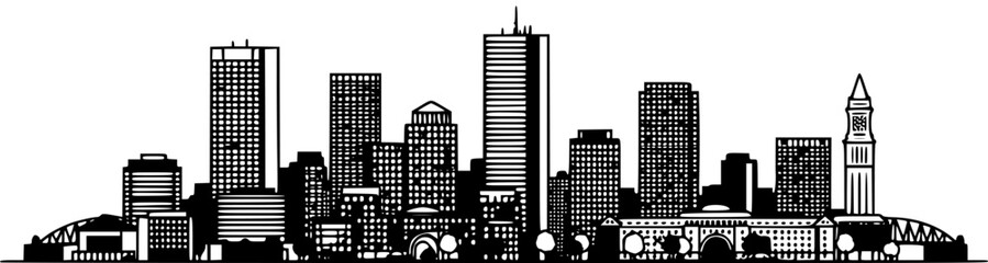 boston city skyline line art silhouette vector illustration
