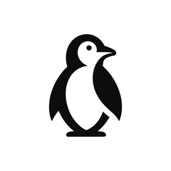 Minimalistic black and white penguin illustration standing on a flat surface with clean lines