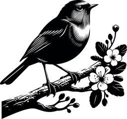 Peaceful Robin on Branch Silhouette Graphic Ideal for Digital Downloads and Nature Gifts.