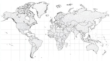 Outlined map showing the vector of world countries and continents