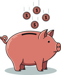 Obraz premium Piggy bank with falling coins saving money concept for financial planning and budgeting illustration vector