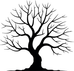 Bare tree silhouette with twisted branches and no leaves vector illustration for nature and seasonal design