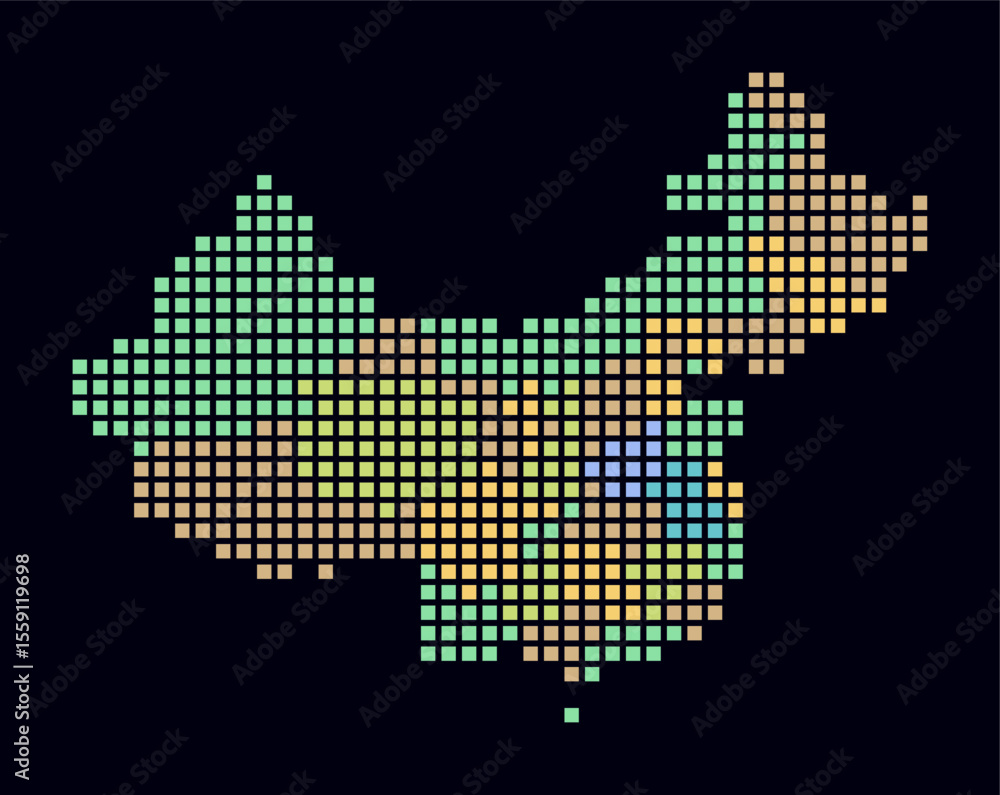 Aufkleber china dotted map. digital style map of the country on dark background. china shape with square dots.