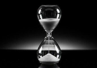 Hourglass with sand flowing on a dark background