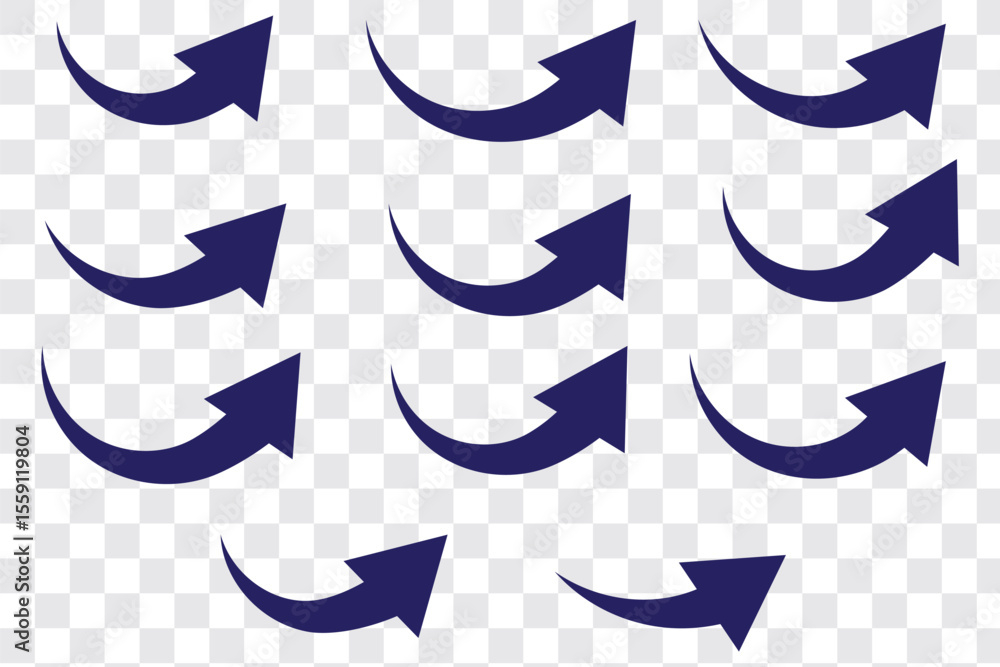 Poster curve arrow up icons. set of curve, growth and rise increase arrows. right and left vector up arrows