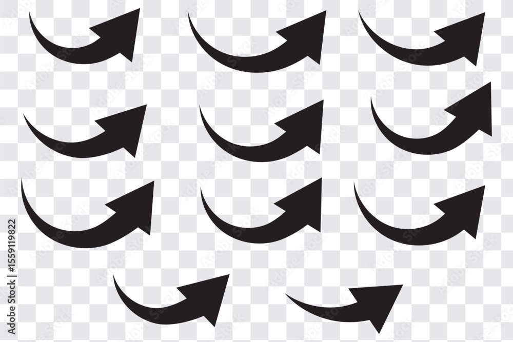 Poster curve arrow up icons. set of curve, growth and rise increase arrows. right and left vector up arrows