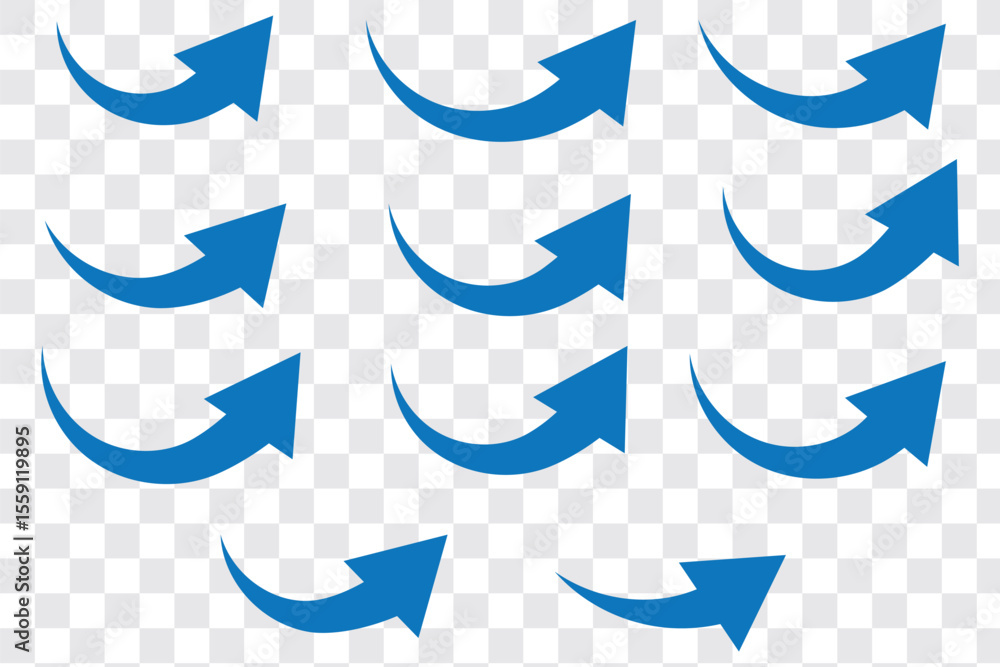 Poster curve arrow up icons. set of curve, growth and rise increase arrows. right and left vector up arrows